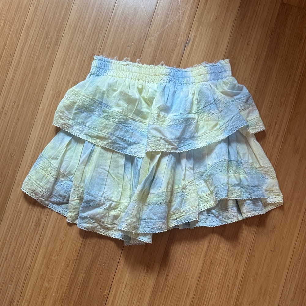 LoveShackFancy Pastel Yellow and Blue Mini Skirt